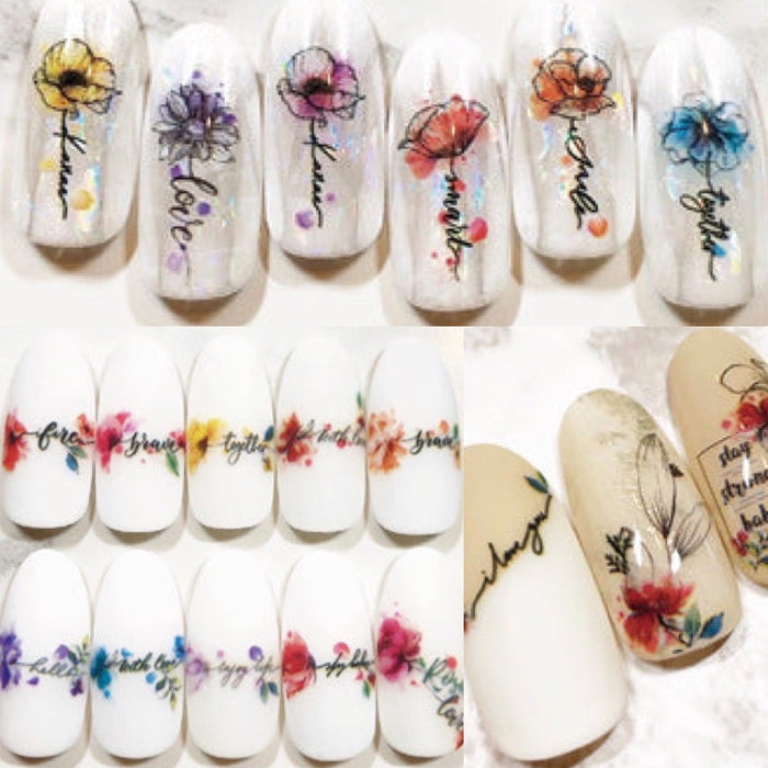 Nail Sticker Watercolor Florals & Lettering