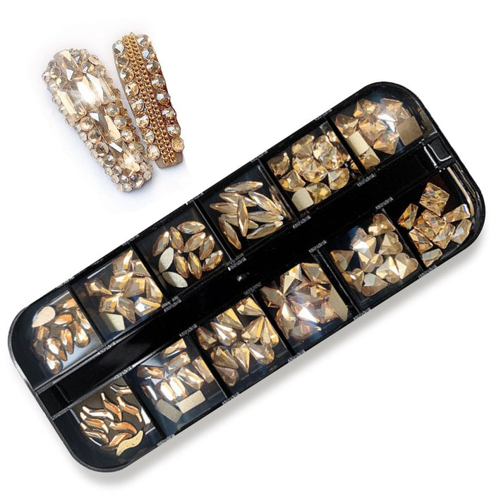 Rhinestone Box Mixed Shaped Golden Diamonds
