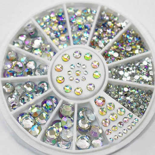 Nail Art Wheel Mixed Size AB Diamonds
