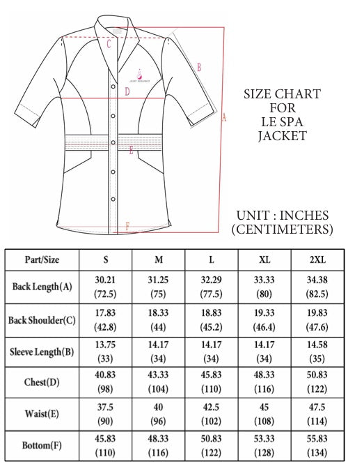 spa jacket size chart